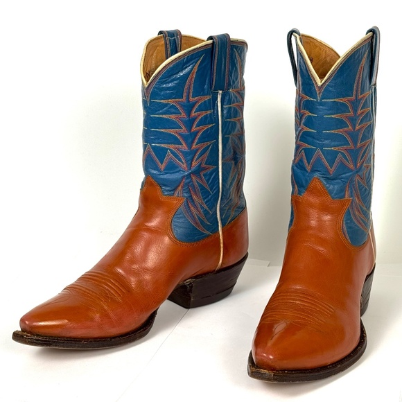Dixon Vintage 50\'s Cowboy Boots - Wmns 7B Brown Blue Shorty Excellent Pee Wee